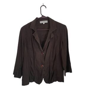 Made In Italy Womens Linen Button Top US 42 Brown Boxy Cottagecore Retro Peasant